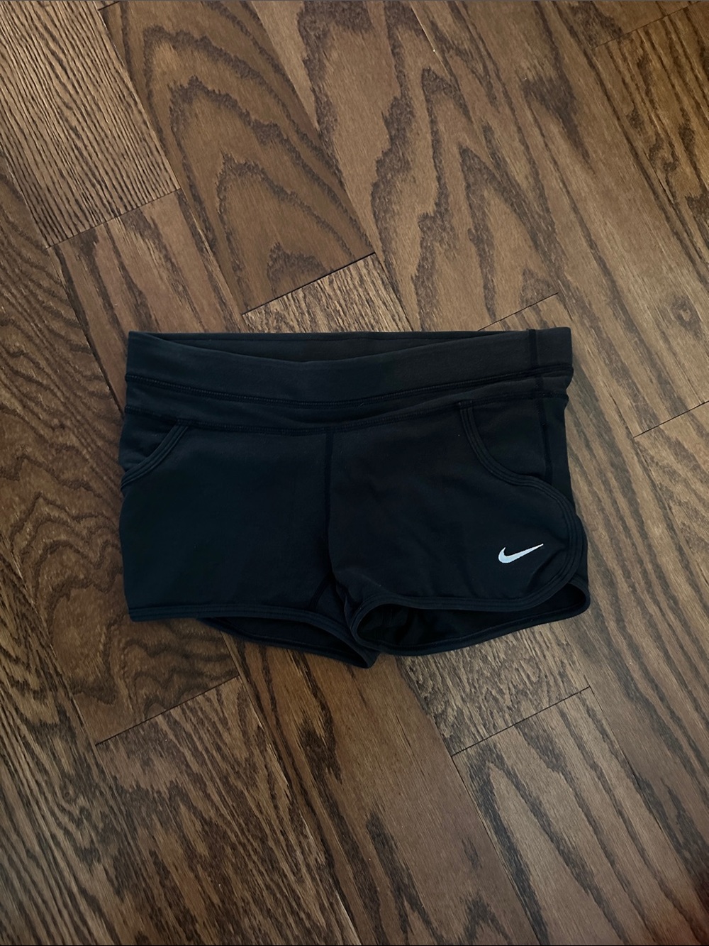 Nike Women’s Black Athletic Running Shorts with White Swoosh